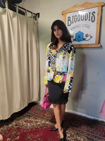 Pause Café Abstract Print Cotton Blazer