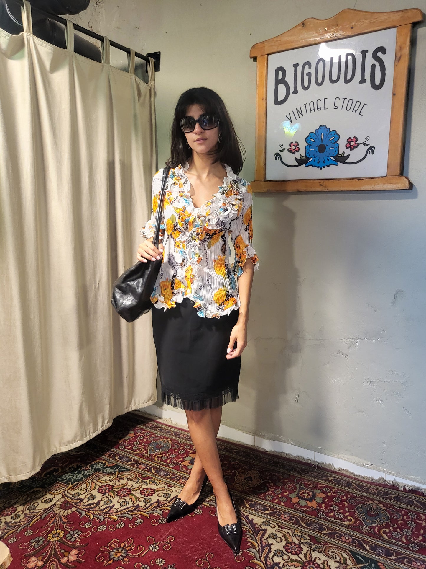 Floral Crinkle Ruffle Blouse