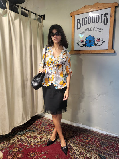Floral Crinkle Ruffle Blouse