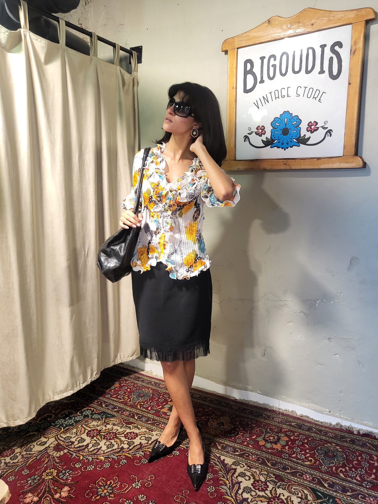 Floral Crinkle Ruffle Blouse