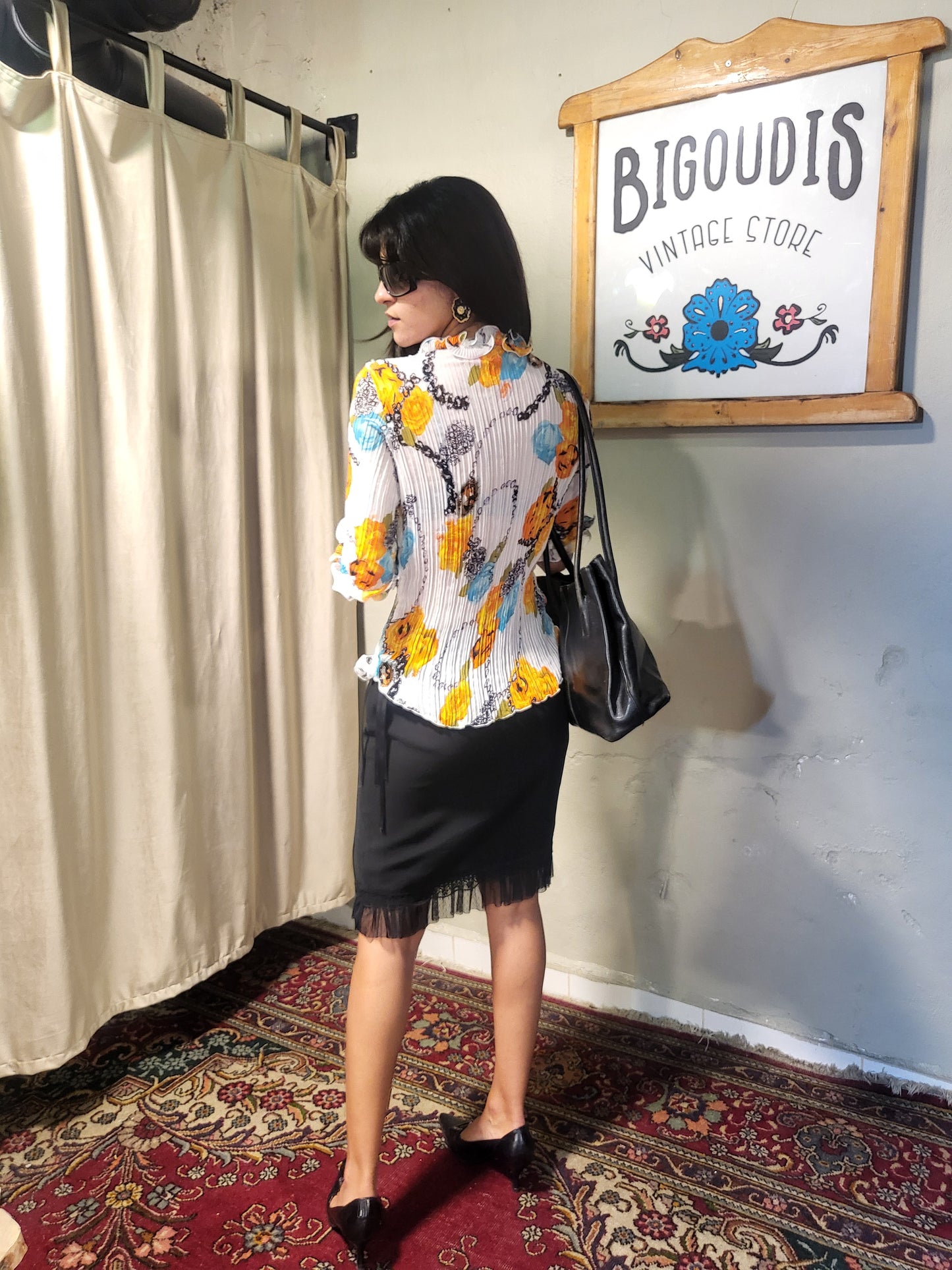 Floral Crinkle Ruffle Blouse