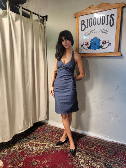 Stretch Denim Halter Dress