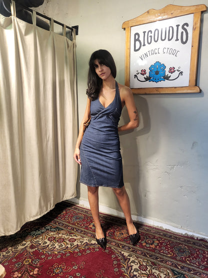 Stretch Denim Halter Dress