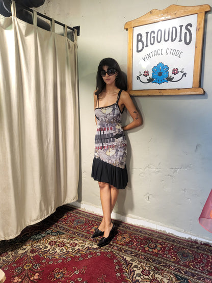 Asymmetric Print Mesh Dress