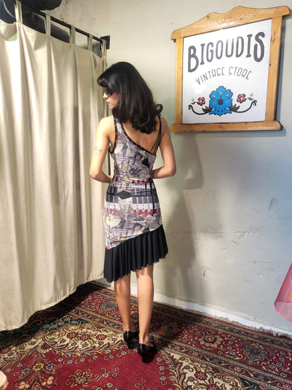 Asymmetric Print Mesh Dress
