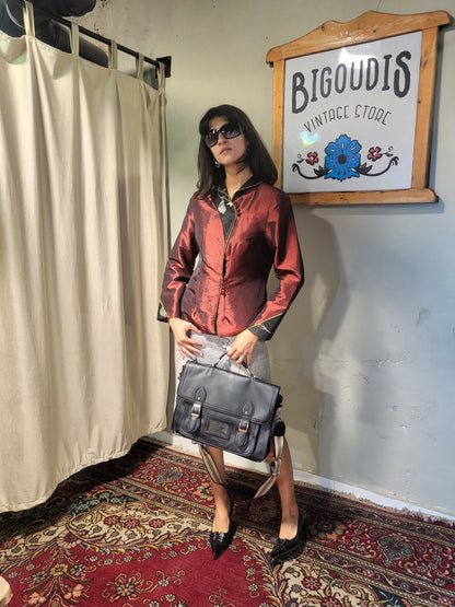 Burgundy Silk Mandarin Collar Jacket