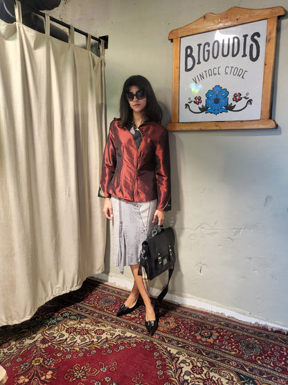 Burgundy Silk Mandarin Collar Jacket