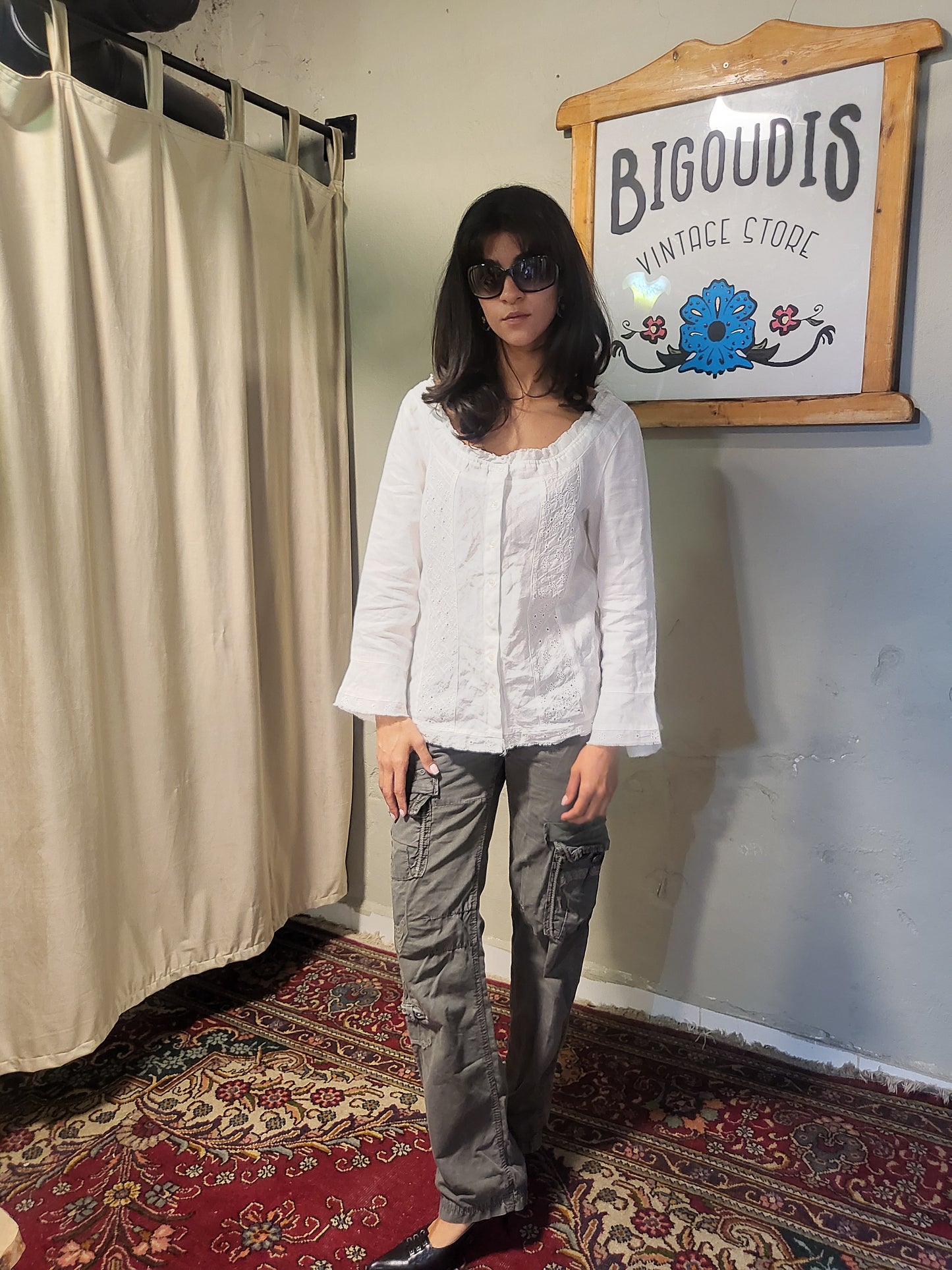 White Linen Eyelet Blouse