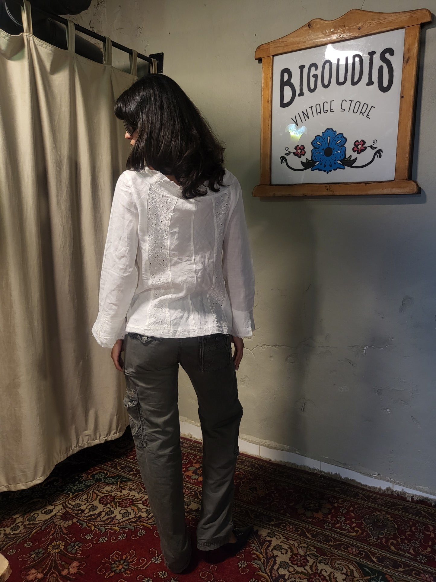 White Linen Eyelet Blouse