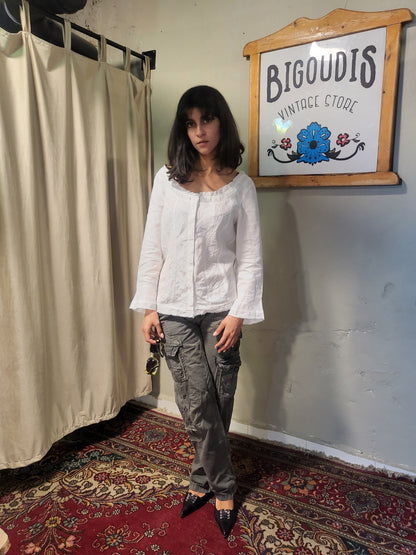 White Linen Eyelet Blouse