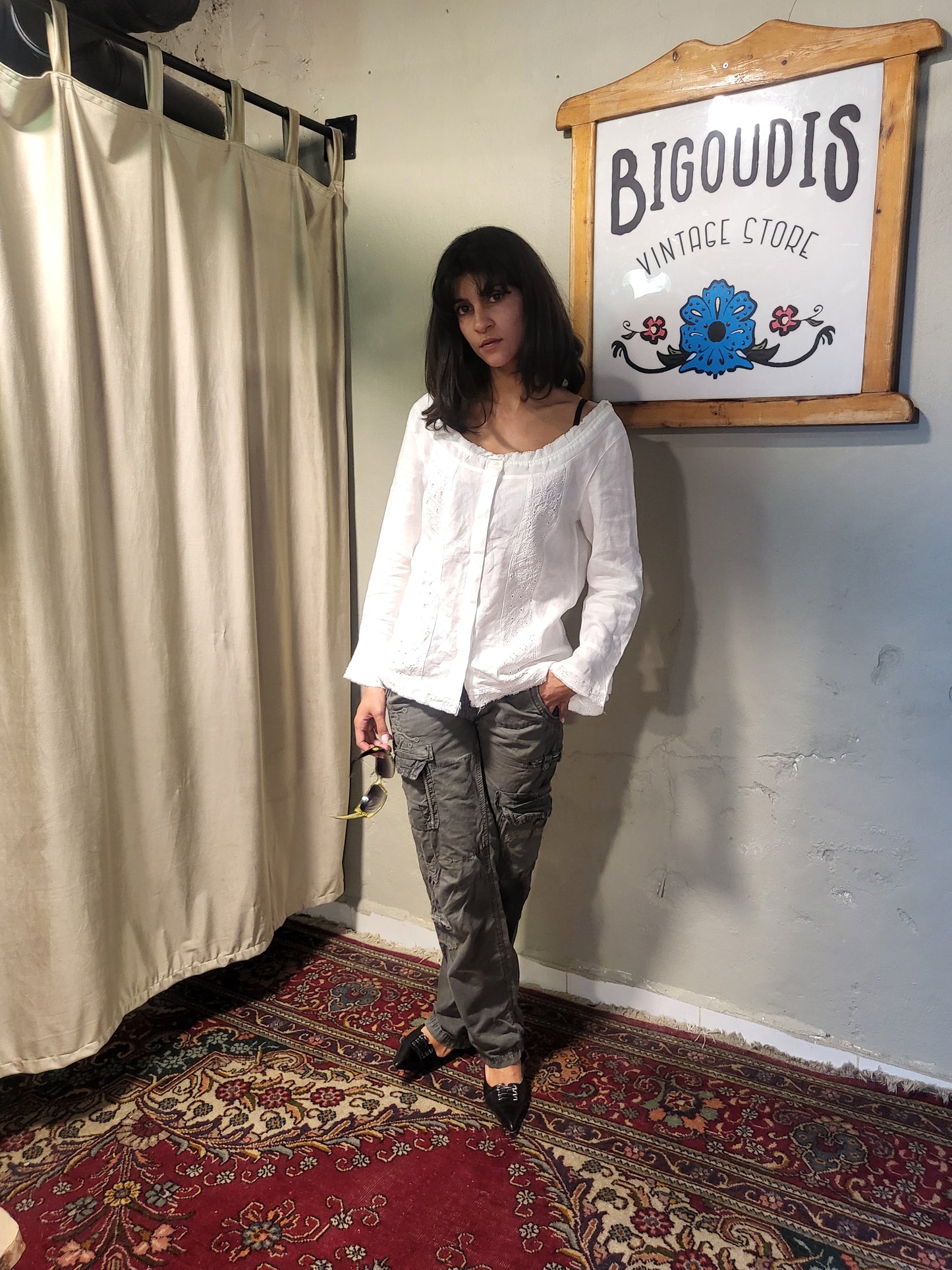White Linen Eyelet Blouse