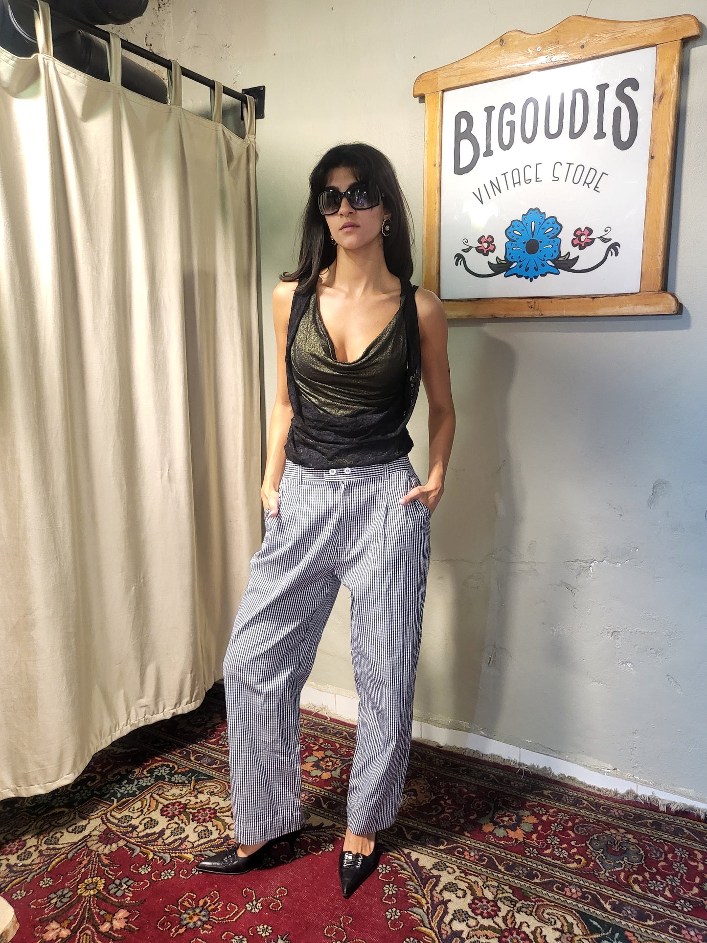 Black Gingham Trousers