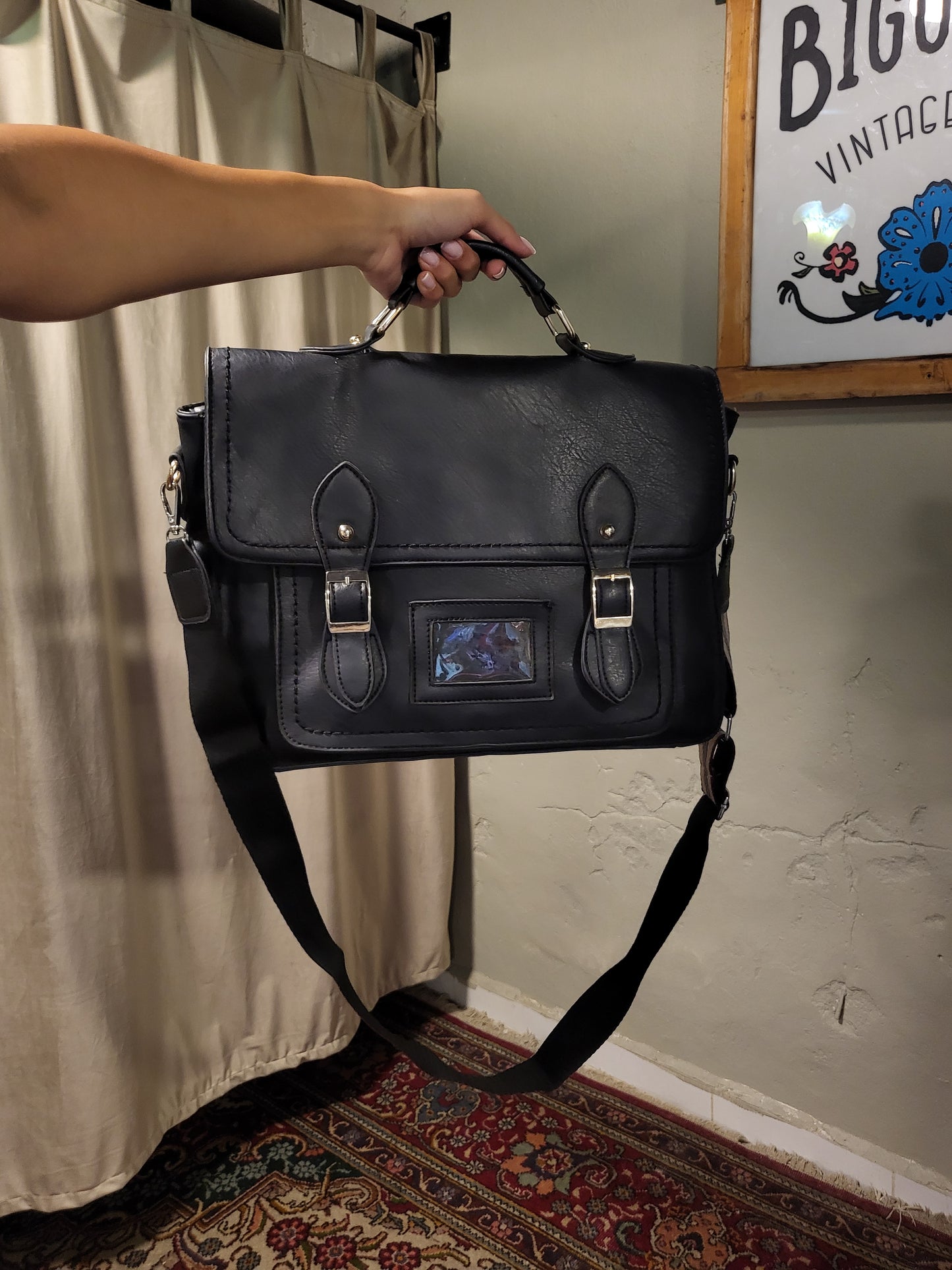 Black Satchel Messenger Bag