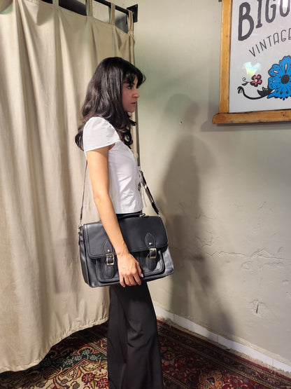 Black Satchel Messenger Bag