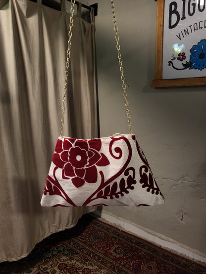 Red Floral Brocade Chain Shoulder Bag