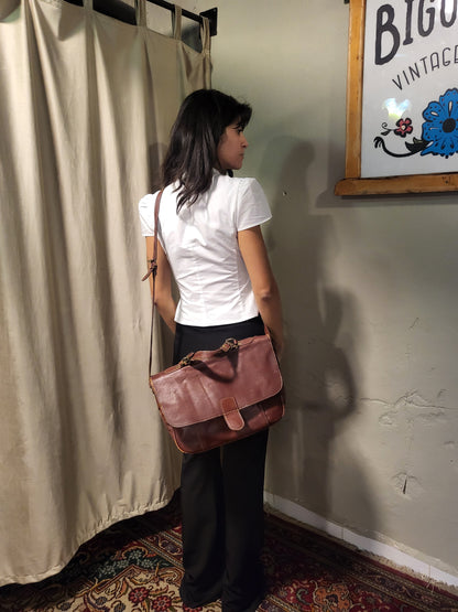Vintage Cognac Leather Messenger Bag