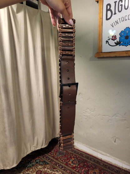 T-Track Brown Leather & Wood Statement Belt