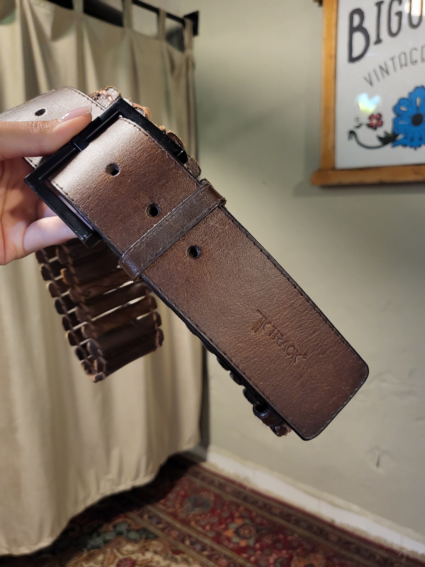 T-Track Brown Leather & Wood Statement Belt