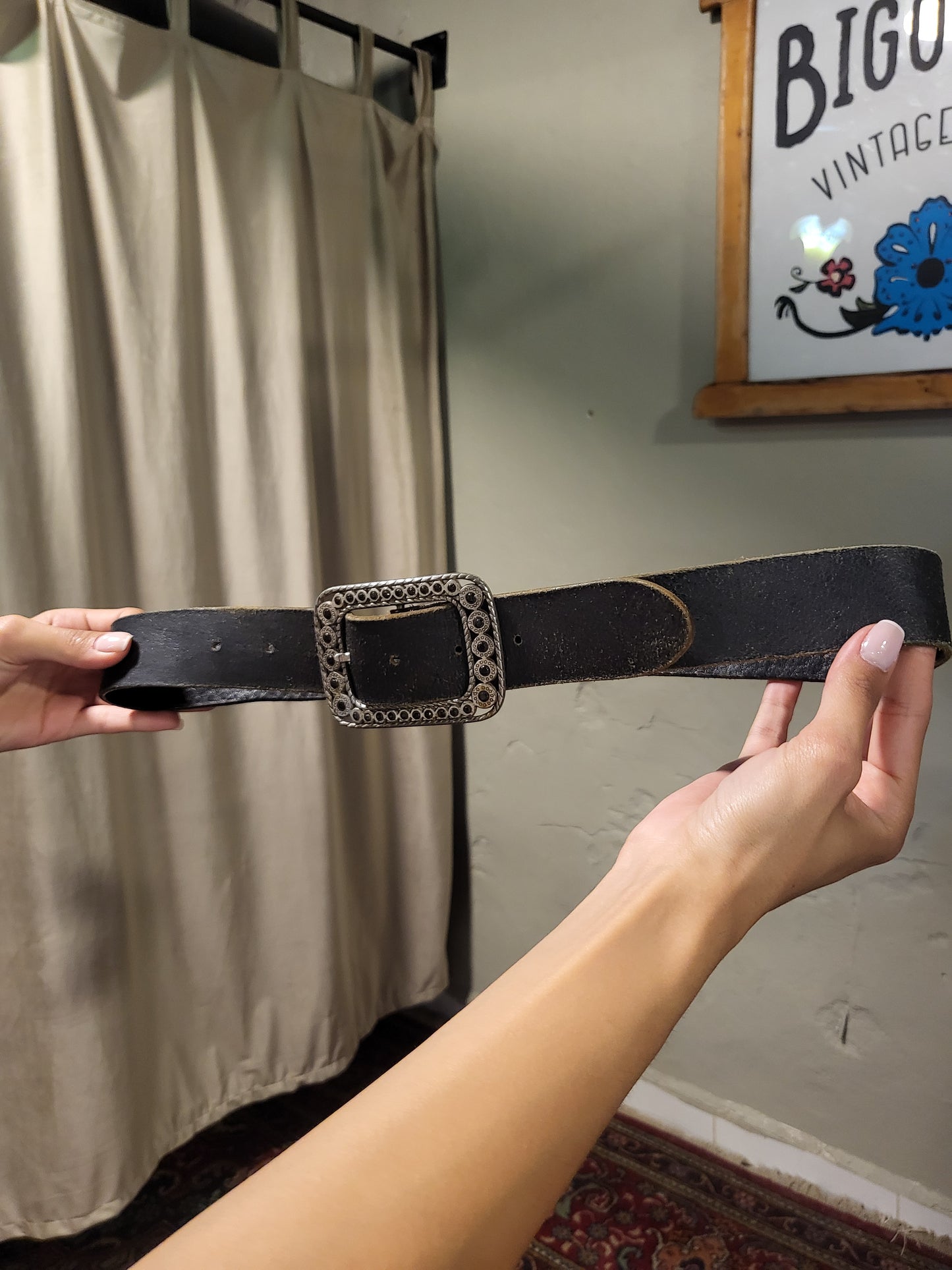 Black Leather Western Belt