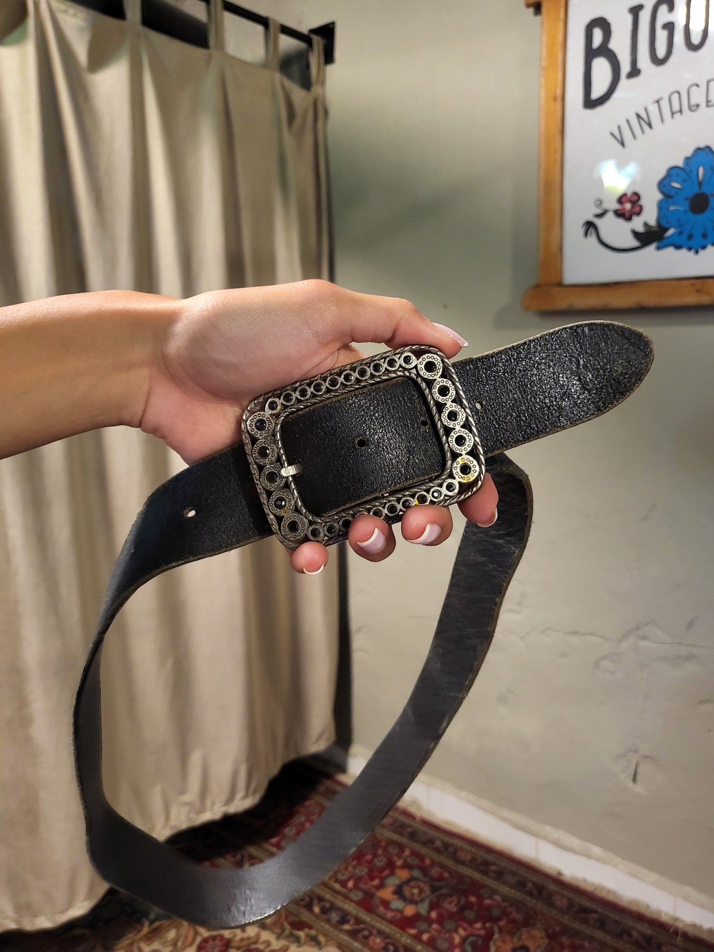Black Leather Western Belt
