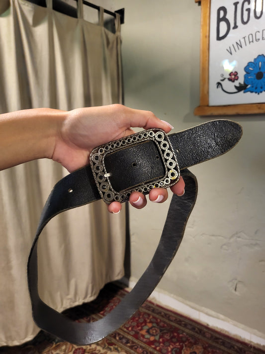 Black Leather Western Belt