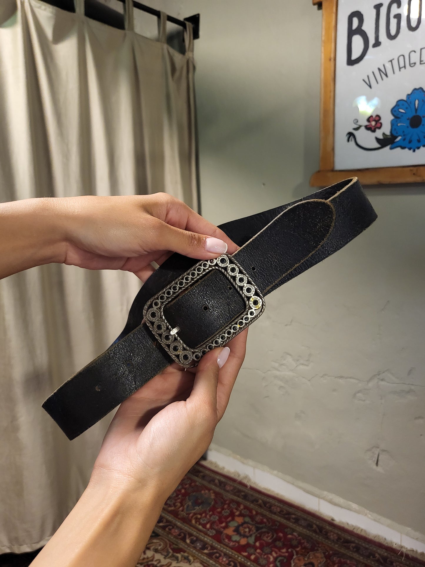Black Leather Western Belt