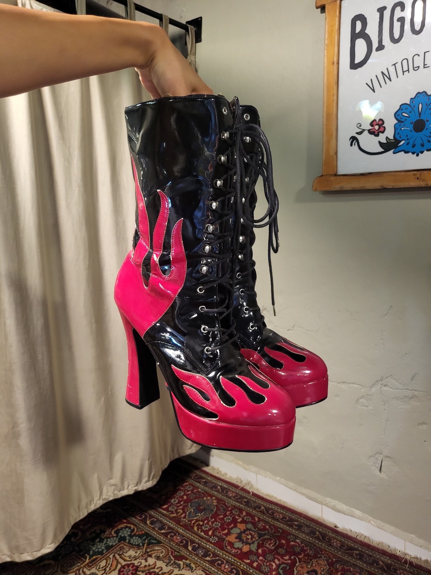 Y2K Flame Platform Lace-Up Boots