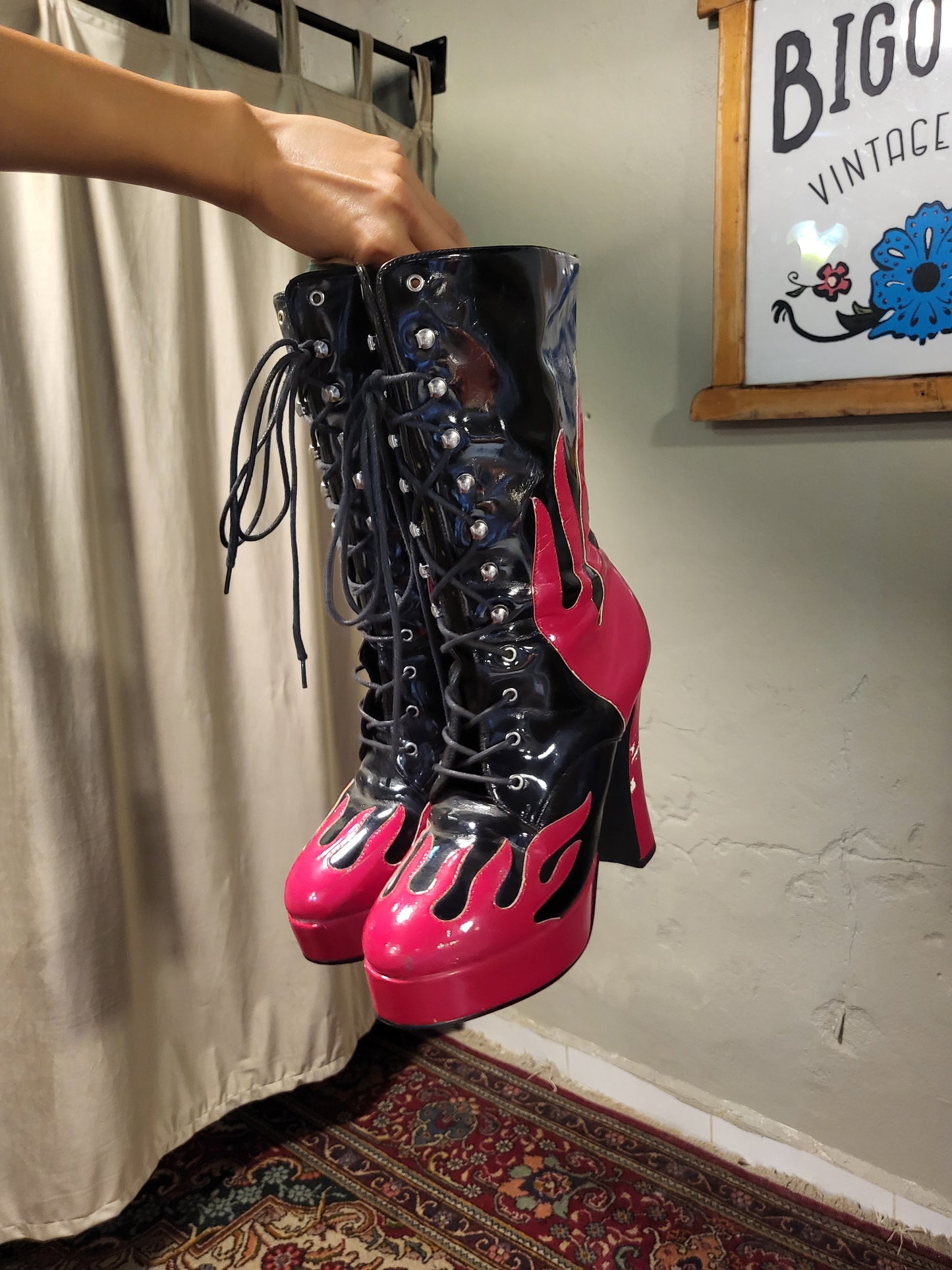 Y2K Flame Platform Lace-Up Boots