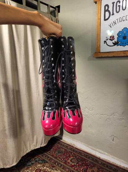 Y2K Flame Platform Lace-Up Boots