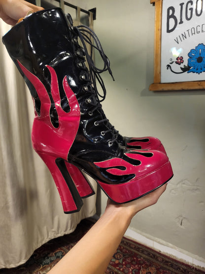 Y2K Flame Platform Lace-Up Boots
