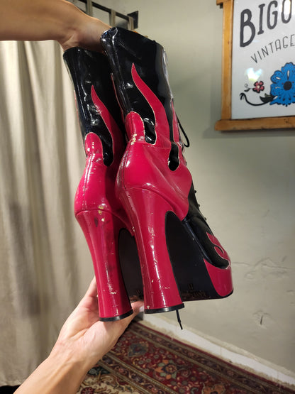 Y2K Flame Platform Lace-Up Boots