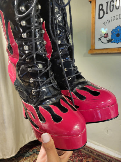 Y2K Flame Platform Lace-Up Boots