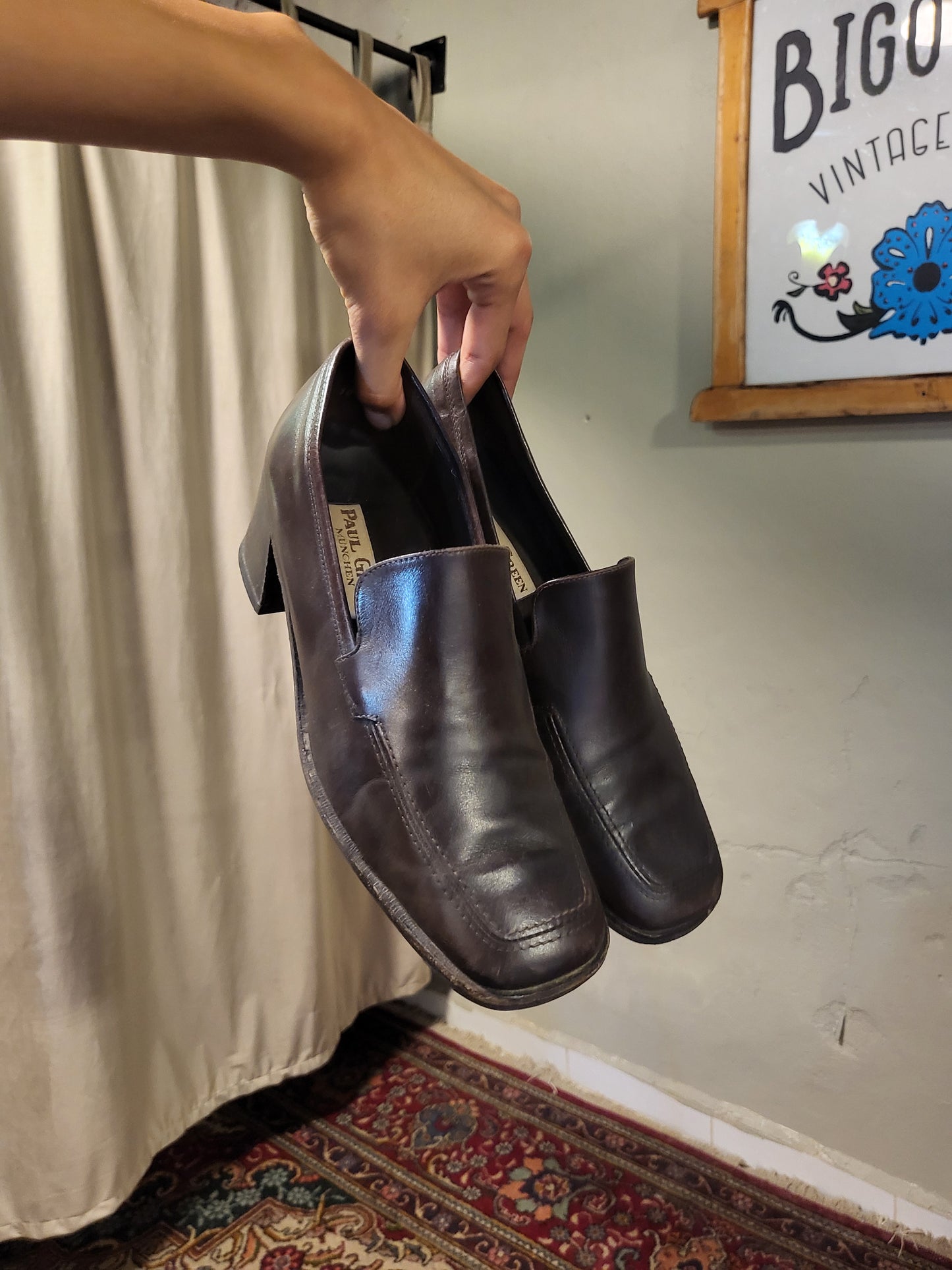 Leather Block Heel Loafers