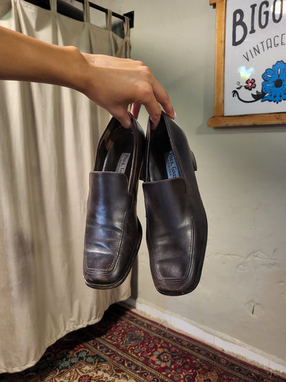 Leather Block Heel Loafers
