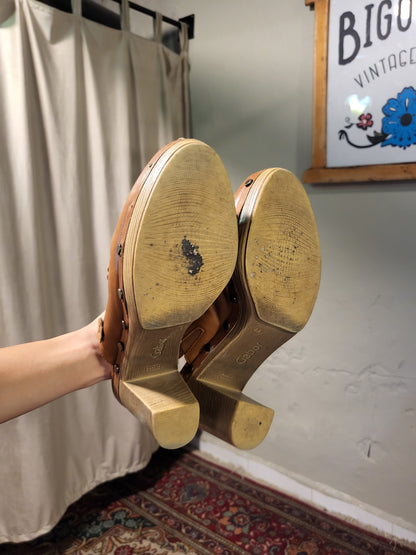 Gabor Floral Leather Clog Heels