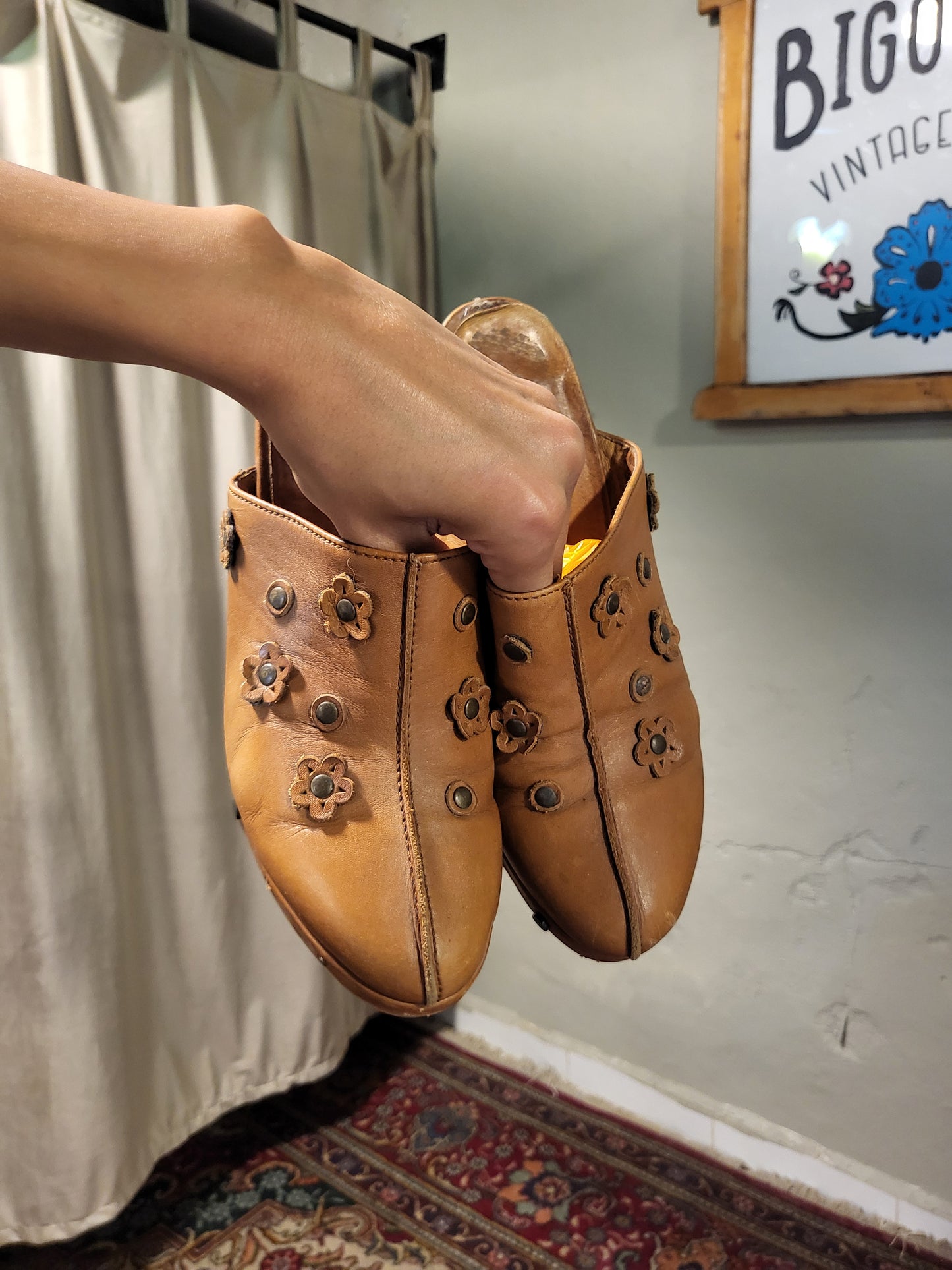 Gabor Floral Leather Clog Heels