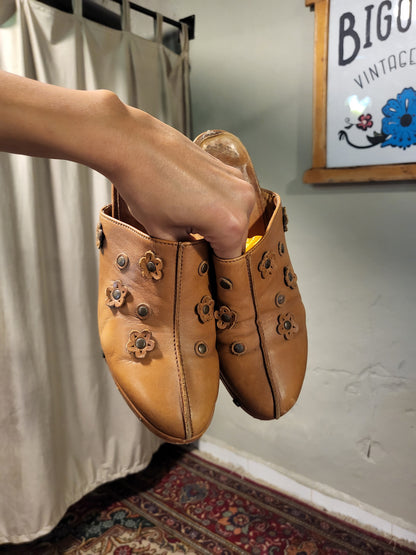 Gabor Floral Leather Clog Heels