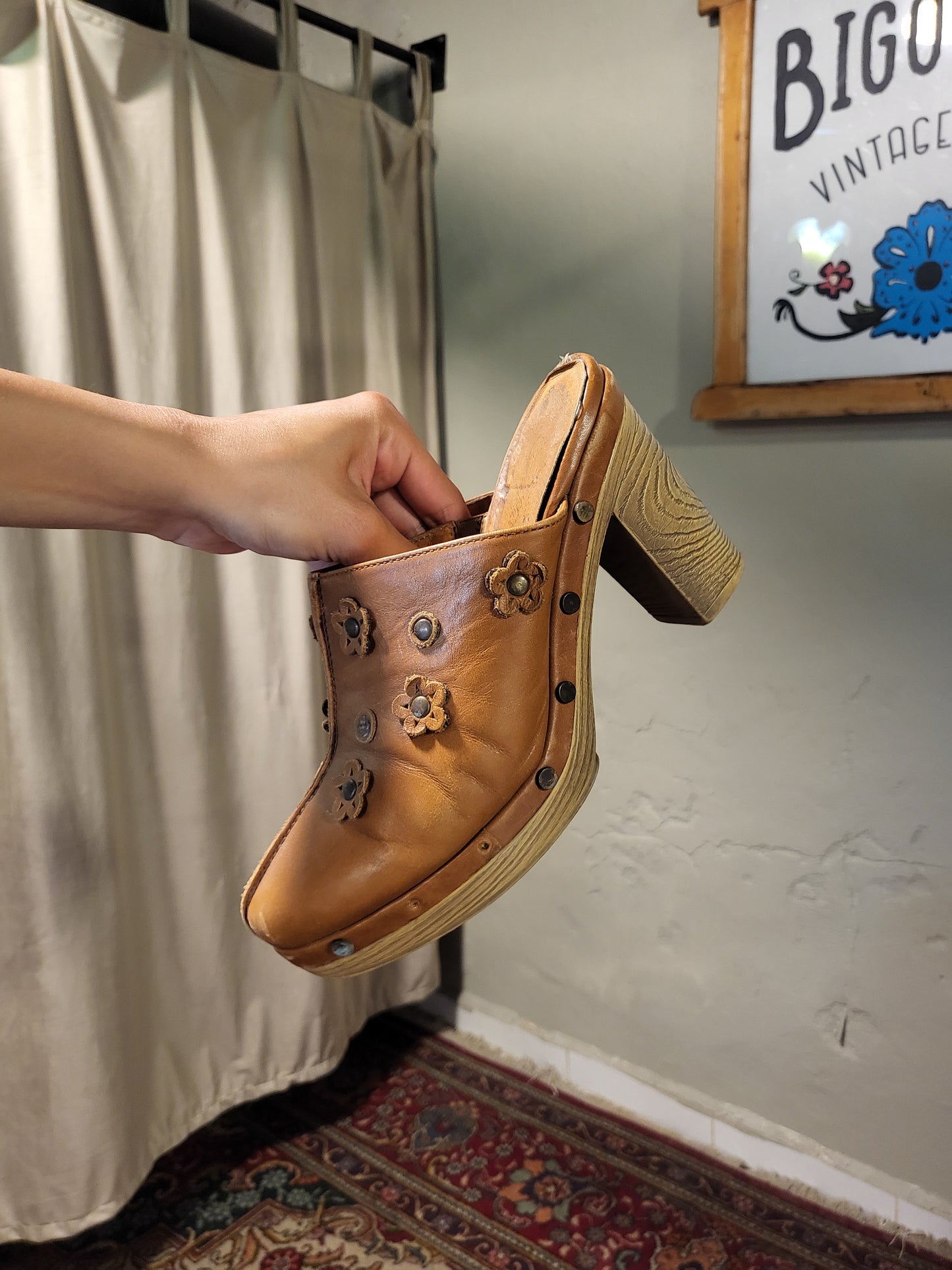 Gabor Floral Leather Clog Heels
