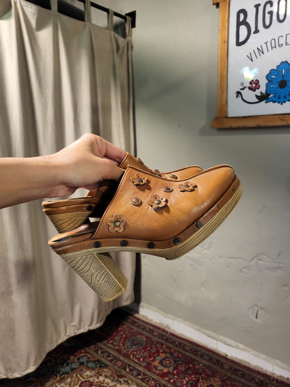 Gabor Floral Leather Clog Heels