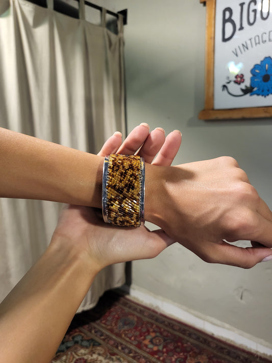 Y2K Beaded Animal Print Cuff Bracelet