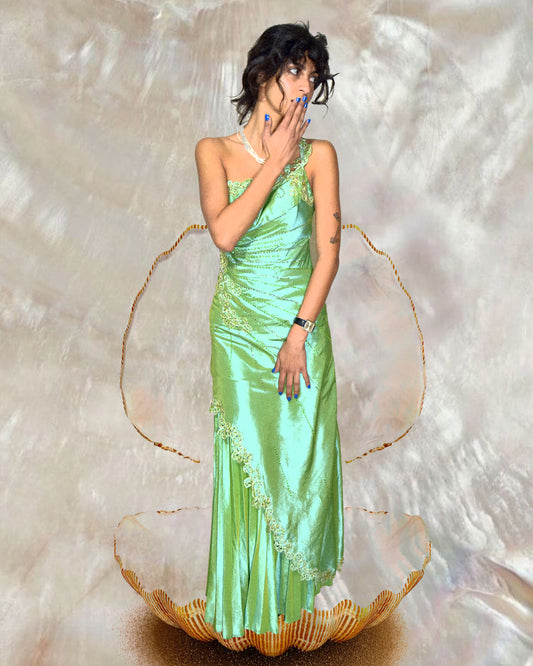 Green Strapless Satin Maxi Dress