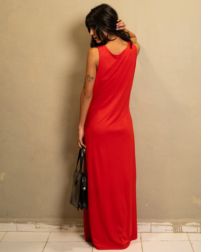 Crimson Beaded Column Dress