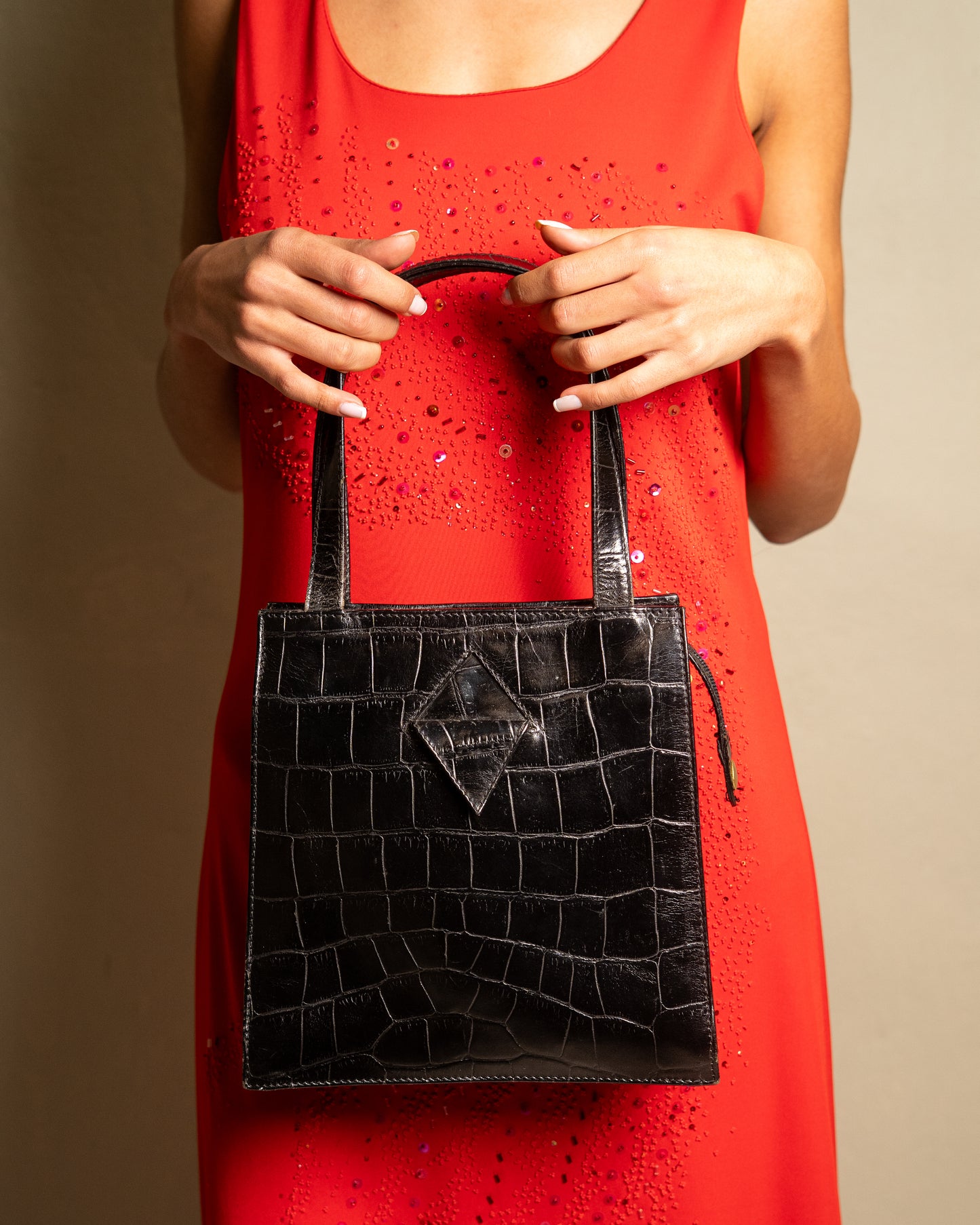 Croc-Embossed Leather Hand Bag