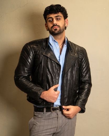 Black Quilted Leather Biker Jacket