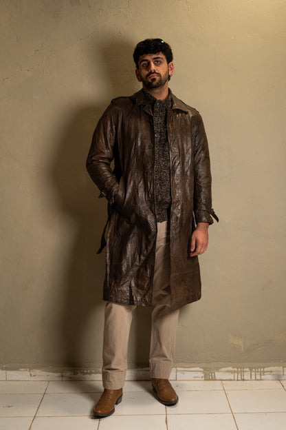 Vintage Brown Leather Trench Coat