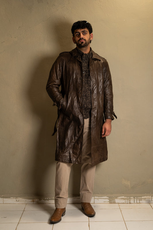 Vintage Brown Leather Trench Coat