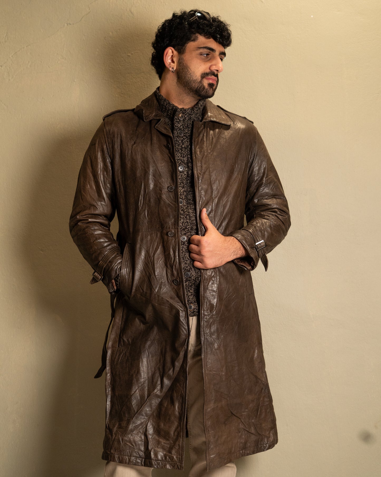 Vintage Brown Leather Trench Coat