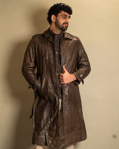 Vintage Brown Leather Trench Coat