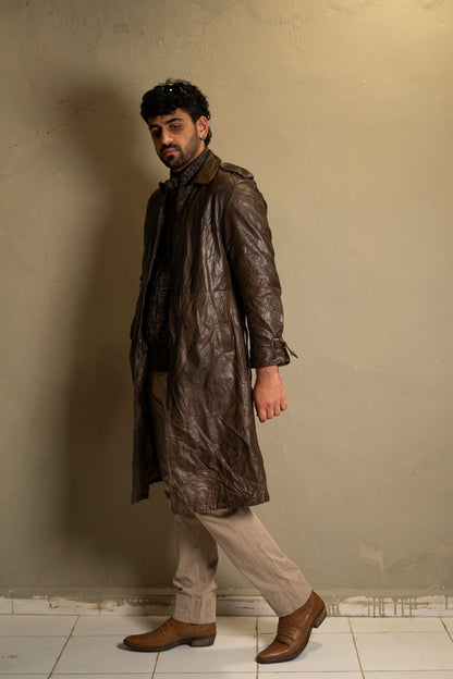 Vintage Brown Leather Trench Coat
