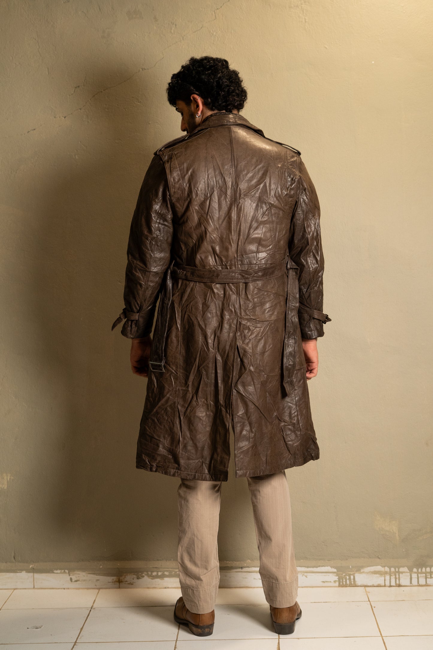 Vintage Brown Leather Trench Coat